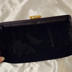 Vintage Black Velvet Clutch Titche's Of Dallas Gold Clasp